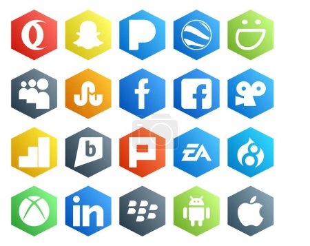 Téléchargez les illustrations : 20 Pack d'icônes pour les médias sociaux Y compris linkedin. drupal. viddler. le sport. arts électroniques - en licence libre de droit