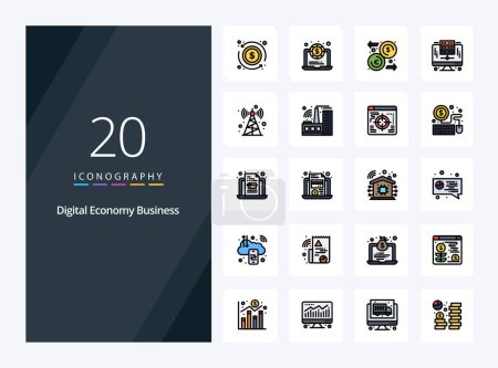 Ilustración de 20 Economía Digital Línea de negocio Icono lleno para presentación - Imagen libre de derechos