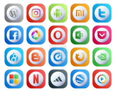 Ilustración de 20 Paquete de iconos de redes sociales Incluyendo nvidia. firefox. picasa. tiempo rápido. drupal - Imagen libre de derechos