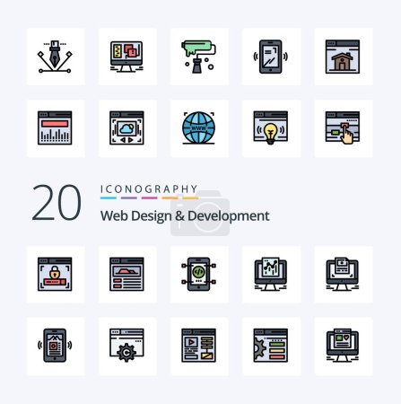 Illustration for 20 Web Design And Development Line Filled Color icon Pack like mobile design web computer web - Royalty Free Image