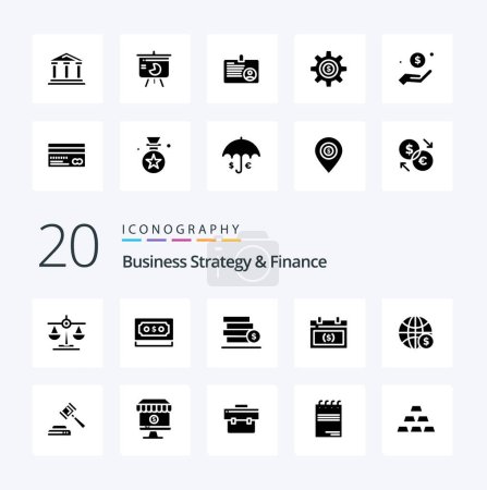 Illustration for 20 Business Strategy And Finance Solid Glyph icon Pack like calendar  save payment  dollar  money - Royalty Free Image
