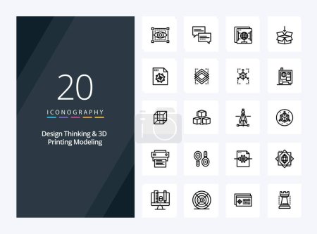 Ilustración de 20 Diseño Pensamiento y D Impresión Modelado Esquema icono para la presentación - Imagen libre de derechos