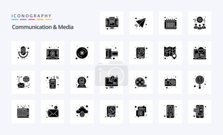 Illustration for 25 Communication And Media Solid Glyph icon pack - Royalty Free Image
