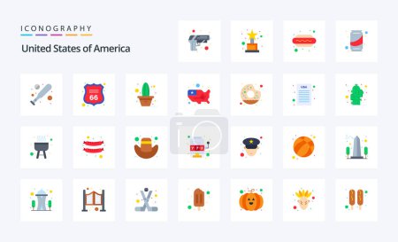 Illustration for 25 Usa Flat color icon pack - Royalty Free Image