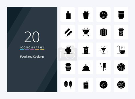 Téléchargez les illustrations : Icône Glyphe solide de 20 aliments pour la présentation - en licence libre de droit