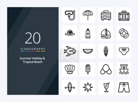 Téléchargez les illustrations : 20 icône de contour de plage pour la présentation - en licence libre de droit