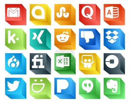 Ilustración de 20 Paquete de iconos de redes sociales Incluyendo uber. Excelente. kik. fiverr. dropbox - Imagen libre de derechos