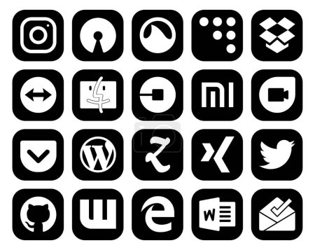 Illustration for 20 Social Media Icon Pack Including twitter. zootool. car. cms. pocket - Royalty Free Image