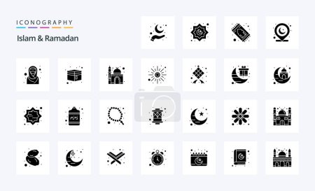 Ilustración de 25 Islam y Ramadán sólido Glifo icono pack - Imagen libre de derechos