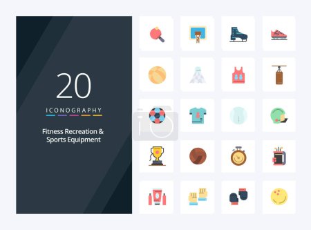 Illustration for 20 Fitness Recreation And Sports Equipment Flat Color icon for presentation - Royalty Free Image