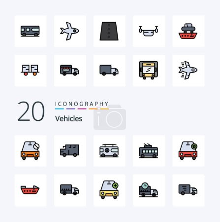 Illustration for 20 Vehicles Line Filled Color icon Pack like car trolley vehicles transport van - Royalty Free Image