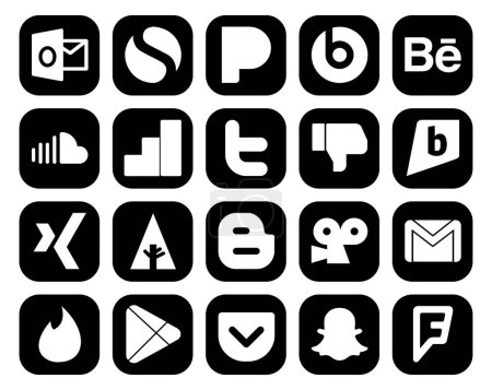 Illustration for 20 Social Media Icon Pack Including gmail. blogger. google analytics. forrst. brightkite - Royalty Free Image