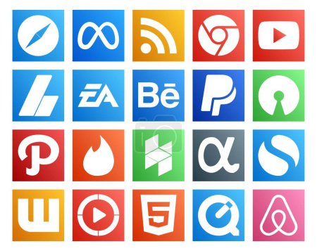 Ilustración de 20 Paquete de iconos de redes sociales incluyendo yesca. código abierto. adsense. paypal. deportes - Imagen libre de derechos