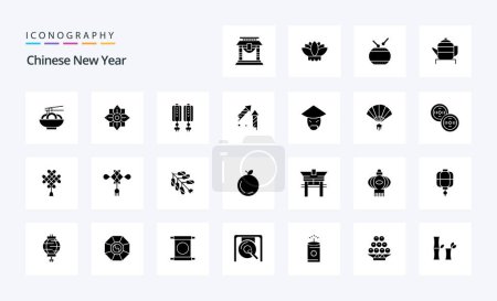 Téléchargez les illustrations : 25 Nouvel An chinois pack d'icônes Glyphe solide - en licence libre de droit
