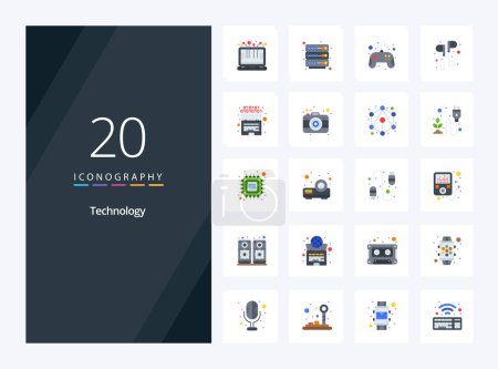 Téléchargez les illustrations : 20 Technologie Icône couleur plate pour la présentation - en licence libre de droit