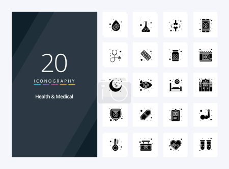 Téléchargez les illustrations : 20 Icône de glyphe solide médical et de santé pour la présentation - en licence libre de droit