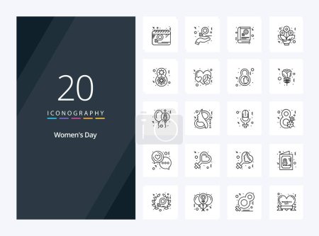 Téléchargez les illustrations : 20 Journée de la femme icône contour pour la présentation - en licence libre de droit
