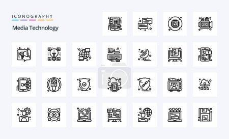 Ilustración de Paquete de iconos de 25 Media Technology Line - Imagen libre de derechos