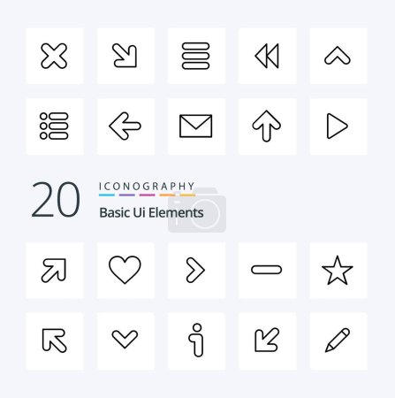 Illustration for 20 Basic Ui Elements Line icon Pack like media bookmark right remove less - Royalty Free Image