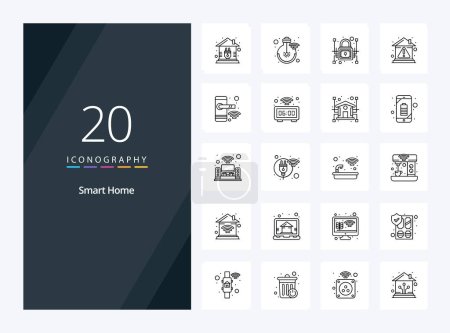 Illustration for 20 Smart Home Outline icon for presentation - Royalty Free Image
