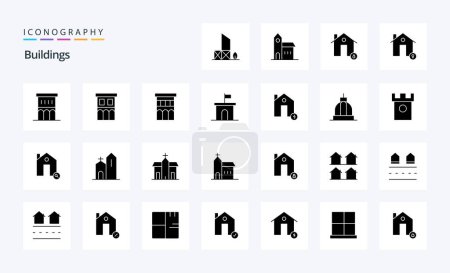 Ilustración de 25 Edificios Paquete de iconos de glifo sólido - Imagen libre de derechos