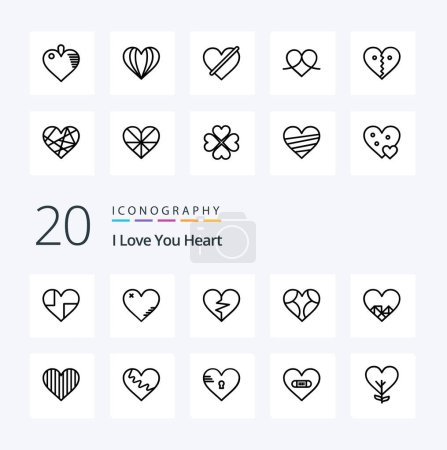Ilustración de 20 Corazón línea icono Pack como favorito corazón favorito roto como - Imagen libre de derechos