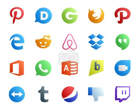 Téléchargez les illustrations : 20 Pack d'icônes pour médias sociaux incluant tumblr. google duo. air bnb. brightkite. whatsapp - en licence libre de droit