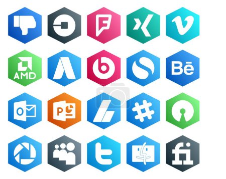 Ilustración de 20 Paquete de iconos de redes sociales Incluyendo holgura. adsense. amd. powerpoint. behance - Imagen libre de derechos