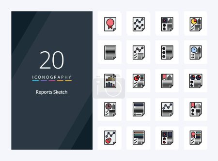 Illustration for 20 Reports Sketch line Filled icon for presentation - Royalty Free Image