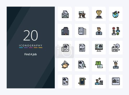 Illustration for 20 Find A Job line Filled icon for presentation - Royalty Free Image