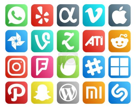 Téléchargez les illustrations : 20 Pack d'icônes pour les médias sociaux Y compris le chemin. discuter. zootool. Du calme. quatre carrés - en licence libre de droit