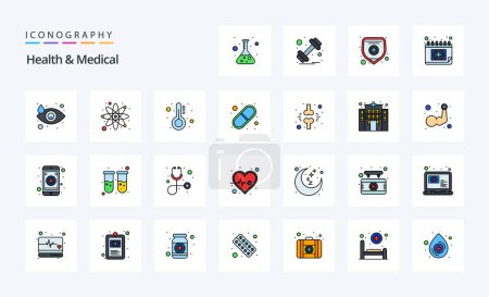 Ilustración de 25 Salud y línea médica llena icono de estilo pack - Imagen libre de derechos