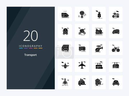 Téléchargez les illustrations : 20 Transport Icône Glyphe solide pour la présentation - en licence libre de droit