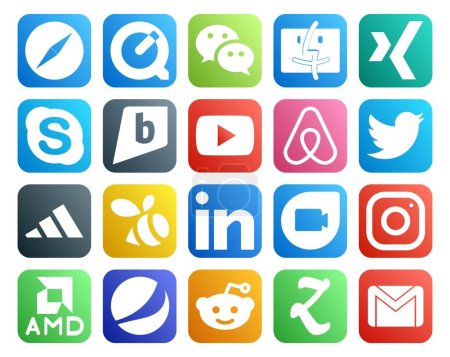 Téléchargez les illustrations : 20 Pack d'icônes pour les médias sociaux Y compris linkedin. adidas. discuter. tweet. air bnb - en licence libre de droit