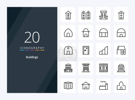 Téléchargez les illustrations : 20 Bâtiments Description icône pour la présentation - en licence libre de droit
