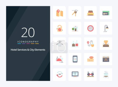 Illustration for 20 Hotel Services And City Elements Flat Color icon for presentation - Royalty Free Image