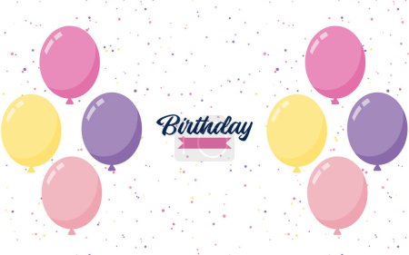 Illustration for Happy Birthday lettering text banner with balloon Background - Royalty Free Image