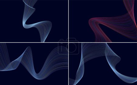 Ilustración de Nuestro conjunto de 4 fondos vectoriales incluye líneas de ondulación abstractas y patrones de onda - Imagen libre de derechos