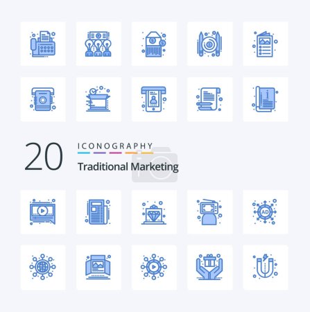 Illustration for 20 Traditional Marketing Blue Color icon Pack like strategy ad royal person computer - Royalty Free Image