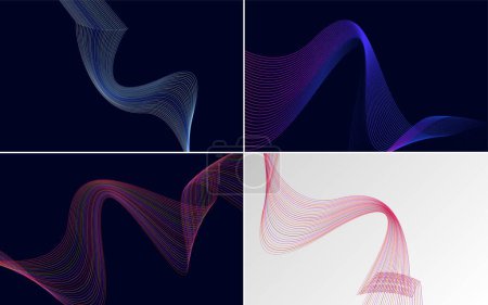 Illustration for Add a touch of sophistication to your designs with a set of 4 geometric wave pattern backgrounds - Royalty Free Image