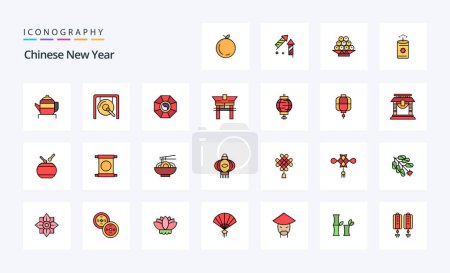 Téléchargez les illustrations : 25 Nouvel An chinois ligne rempli Style icône pack - en licence libre de droit