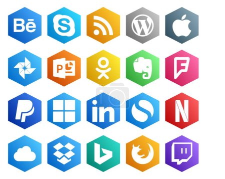 Illustration for 20 Social Media Icon Pack Including icloud. simple. powerpoint. linkedin. paypal - Royalty Free Image
