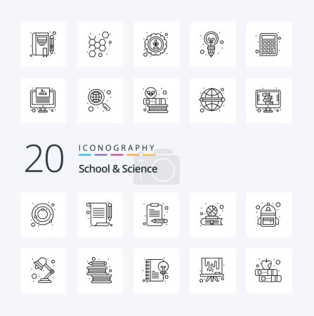 Illustration for 20 School And Science Line icon Pack like school sport article writing study book - Royalty Free Image