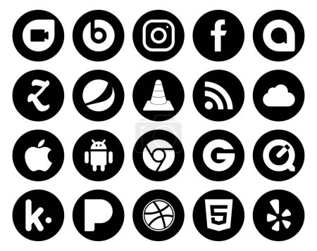 Ilustración de 20 Paquete de iconos de redes sociales incluyendo kik. groupon. medios de comunicación. Cromo. manzana - Imagen libre de derechos