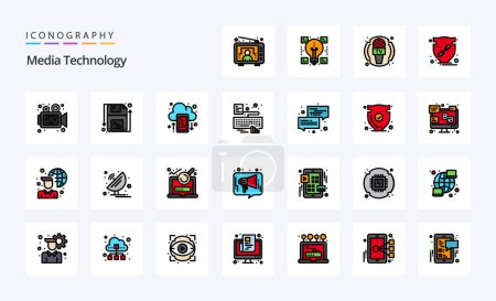Ilustración de Paquete de iconos de 25 Media Technology Line Filled Style - Imagen libre de derechos