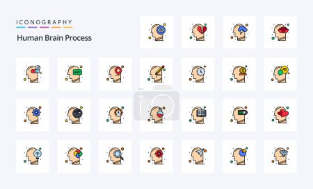 Ilustración de 25 Cerebro humano proceso línea llenado estilo icono pack - Imagen libre de derechos