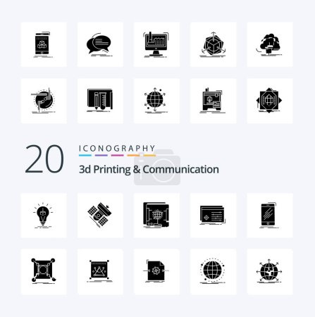 Ilustración de 20 3d impresión y comunicación icono de glifo sólido paquete como el procesamiento de archivos por satélite escáner holográfico - Imagen libre de derechos