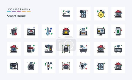 Téléchargez les illustrations : Pack d'icônes 25 Smart Home Line Filled Style - en licence libre de droit