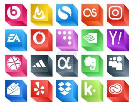 Téléchargez les illustrations : 20 Pack d'icônes de médias sociaux incluant myspace. app net. opéra. adidas. recherche - en licence libre de droit
