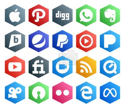 Illustration for 20 Social Media Icon Pack Including viddler. rss. windows media player. google duo. video - Royalty Free Image